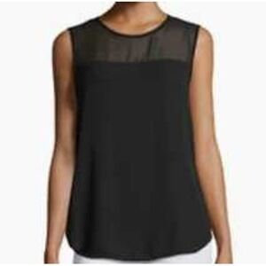 Vince Camuto Sleeveless Top Sheer Panel Blouse Black Tank XS